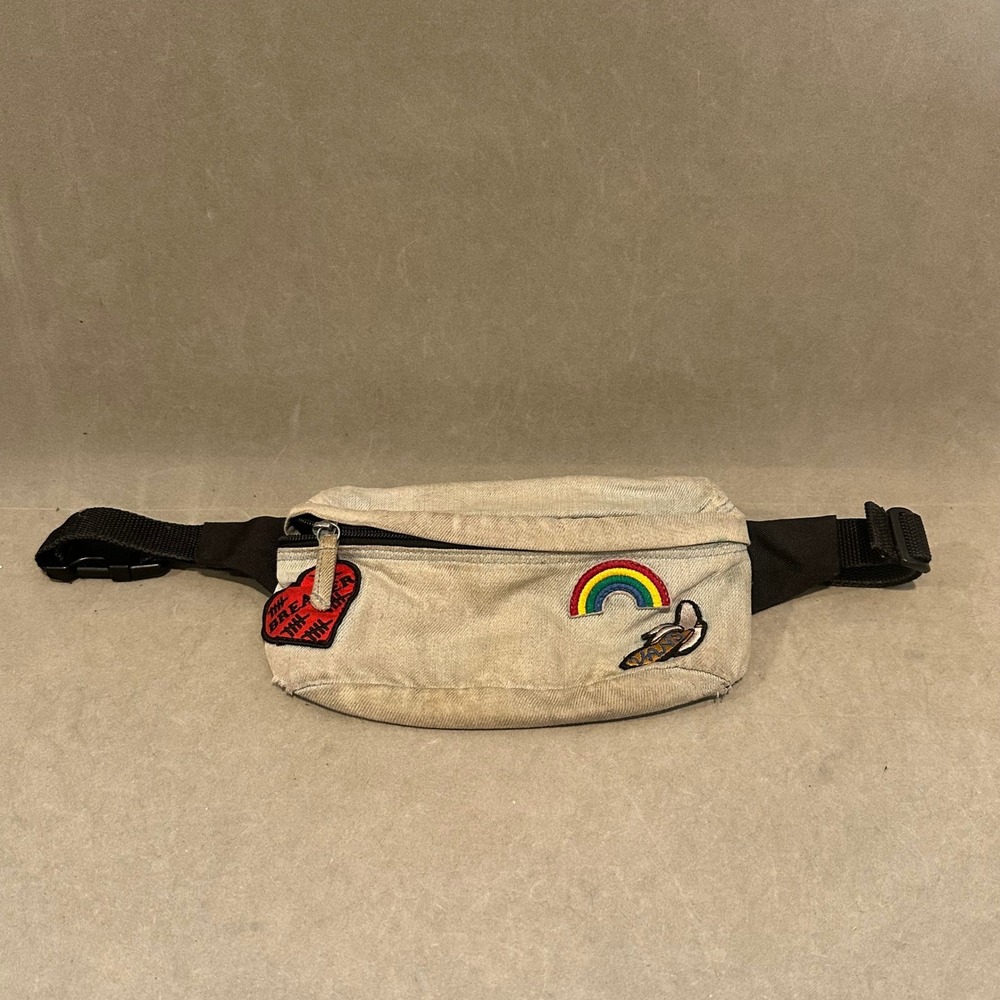 Vans Denim Fanny‎ Pack Light Wash Rainbow Heart Banana Patches Waist Distressed